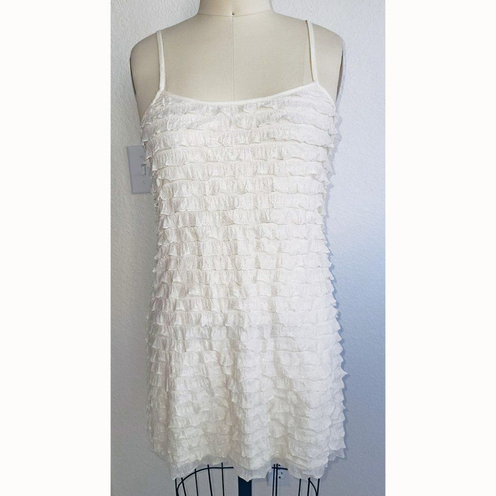 Free People cream gold sparkles ruffle tiers spaghetti strap dress